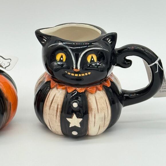 New Johanna Parker Gus Ghost & Grinning Black Cat Cream & Sugar Set Halloween - Picture 5 of 8